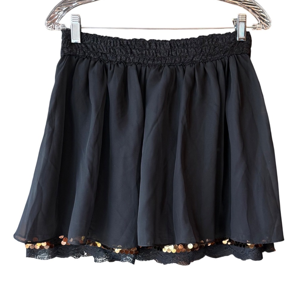 Free People Black Mini Skirt Lace Sequin Hem Boho Size Small